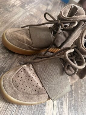 Adidas Yeezy High-Top Suede Sneakers with Strap - Taupe